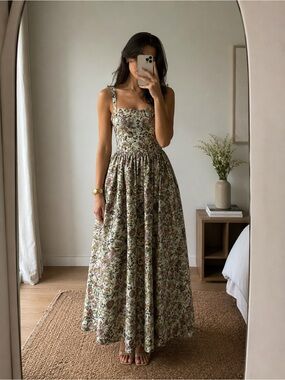 Aqua Blu Lotus Drop Waist Maxi Dress Floral Print XS NWT